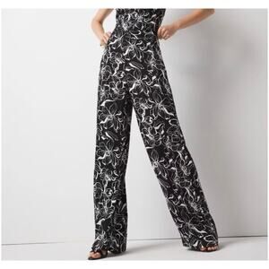 White House Black Market Women’s NWT Sz 12 Black White Wide Leg Pants Floral